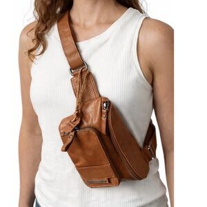 Spikes & Sparrow Brown Leather Waist Fanny Pack Sling Bag